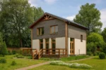 Проект дома «Н-189Б» из СИП-панелей, 189 м² — двухэтажный дом с серым фасадом, черной крышей и террасой | HotWell.KZ
