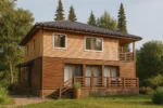 Проект дома «Н-189В» из СИП-панелей, 189 м² — двухэтажный дом с деревянным фасадом, тёмной крышей и балконом | HotWell.KZ