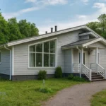 Проект дома «Н-198» из СИП-панелей, 198 м² — одноэтажный дом с серым фасадом, серой крышей и панорамными окнами | HotWell.KZ