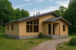 Дом «Н-198», 198 м², 1 этаж, в черновой отделке: коробка из СИП-панелей OSB-3, двускатная кровля из металлочерепицы, проёмы без окон и дверей