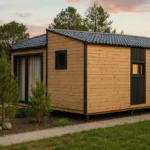 Проект дома «Н-60» из СИП-панелей, 60 м² — одноэтажный дом с деревянным фасадом и серой крышей | HotWell.KZ