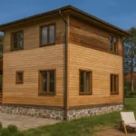 Проект дома «Н-84» из СИП-панелей, 84 м² — двухэтажный дом с деревянным фасадом и крытой террасой | HotWell.KZ