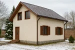 Проект дома «О-104» из СИП-панелей, 104 м² — двухэтажный дом с бежевым фасадом и коричневой крышей | HotWell.KZ