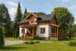 Проект дома «О-150» из СИП-панелей, 150 м² — двухэтажный дом с белым фасадом, черной крышей и террасой | HotWell.KZ