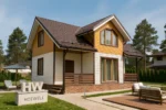 Проект дома «О-167» из СИП-панелей, 167 м² — двухэтажный дом с коричневой крышей, террасой и панорамными окнами | HotWell.KZ