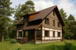 Проект дома «О-319» из СИП-панелей, 319 м² — двухэтажный дом с коричневой крышей и террасой | HotWell.KZ