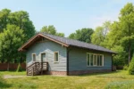 Проект дома «П-108» из СИП-панелей, 108 м² — одноэтажный дом с серым фасадом, черной крышей и крыльцом | HotWell.KZ