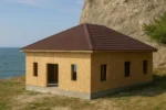 Дом «П-116», 116 м², 1 этаж, в черновой отделке: коробка из СИП-панелей OSB-3, вальмовая кровля из металлочерепицы, проёмы без окон и дверей