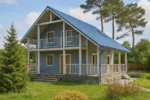 Проект дома «П-126» из СИП-панелей, 126 м² — двухэтажный дом с синим фасадом, синей крышей и балконом | HotWell.KZ