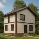 Проект дома «П-126Б» из СИП-панелей, 126 м² — двухэтажный дом с бежевым фасадом и коричневой крышей | HotWell.KZ