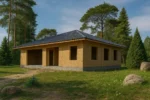 Дом «П-170», 170 м², 1 этаж, в черновой отделке: коробка из СИП-панелей OSB-3, вальмовая кровля из металлочерепицы, проёмы без окон и дверей