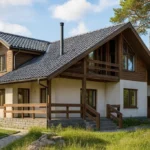 Проект дома «П-171» из СИП-панелей, 171 м² — двухэтажный дом с белым фасадом, серой крышей и балконом | HotWell.KZ