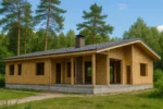 Дом «П-172», 172 м², 1 этаж, в черновой отделке: коробка из СИП-панелей OSB-3, двускатная кровля из металлочерепицы, проёмы без окон и дверей