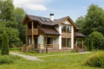 Проект дома «П-174» из СИП-панелей, 174 м² — двухэтажный дом с белым фасадом, коричневой крышей и балконом | HotWell.KZ