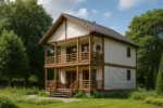 Проект дома «П-178» из СИП-панелей, 178 м² — двухэтажный дом с белым фасадом, коричневыми элементами и балконом | HotWell.KZ