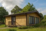 Проект дома «П-64» из СИП-панелей, 64 м² — одноэтажный дом с бежевым фасадом, коричневой крышей и крыльцом | HotWell.KZ