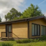 Проект дома «П-64» из СИП-панелей, 64 м² — одноэтажный дом с бежевым фасадом, коричневой крышей и крыльцом | HotWell.KZ