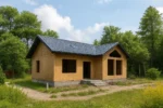 Дом «П-73», 73 м², 1 этаж, в черновой отделке: коробка из СИП-панелей OSB-3, двускатная кровля из металлочерепицы, проёмы без окон и дверей