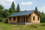 Дом «П-80», 80 м², 1 этаж, в черновой отделке: коробка из СИП-панелей OSB-3, двускатная кровля из металлочерепицы, проёмы без окон и дверей