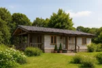 Проект дома «П-92Г» из СИП-панелей, 92 м² — одноэтажный дом с серым фасадом, темной крышей и террасой | HotWell.KZ