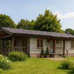 Проект дома «П-92Г» из СИП-панелей, 92 м² — одноэтажный дом с серым фасадом, темной крышей и террасой | HotWell.KZ