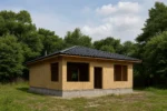 Дом «П-92В», 92 м², 1 этаж, в черновой отделке: коробка из СИП-панелей OSB-3, вальмовая кровля из металлочерепицы, проёмы без окон и дверей