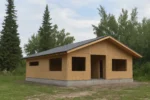 Дом «П-94Б», 94 м², 1 этаж, в черновой отделке: коробка из СИП-панелей OSB-3, двускатная кровля из металлочерепицы, проёмы без окон и дверей