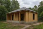 Дом «Р-112В», 112 м², 1 этаж, в черновой отделке: коробка из СИП-панелей OSB-3, односкатная кровля из металлочерепицы, проёмы без окон и дверей