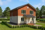 Проект дома «Р-164» из СИП-панелей, 164 м² — двухэтажный дом с коричневым фасадом, серой крышей и крыльцом | HotWell.KZ