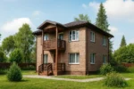 Проект дома «Р-164Б» из СИП-панелей, 164 м² — двухэтажный дом с коричневым фасадом, темной крышей и балконом | HotWell.KZ