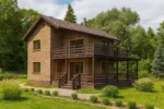 Проект дома «Р-183» из СИП-панелей, 183 м² — двухэтажный дом с коричневым фасадом, коричневой крышей и террасой | HotWell.KZ