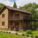 Проект дома «Р-183» из СИП-панелей, 183 м² — двухэтажный дом с коричневым фасадом, коричневой крышей и террасой | HotWell.KZ