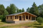 Дом «Р-267», 267 м², 1 этаж, в черновой отделке: коробка из СИП-панелей OSB-3, двускатная кровля из металлочерепицы, проёмы без окон и дверей