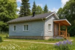 Проект дома «Р-60» из СИП-панелей, 60 м² — одноэтажный дом с серым сайдингом, серой крышей и крытым крыльцом | HotWell.KZ