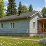 Проект дома «Р-60» из СИП-панелей, 60 м² — одноэтажный дом с серым сайдингом, серой крышей и крытым крыльцом | HotWell.KZ