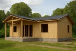 Дом «С-107», 107 м², 1 этаж, в черновой отделке: коробка из СИП-панелей OSB-3, двускатная кровля из металлочерепицы, проёмы без окон и дверей