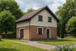 Проект дома «С-112Е» из СИП-панелей, 112 м² — двухэтажный дом с кирпичным фасадом и двускатной крышей | HotWell.KZ
