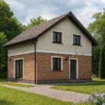 Проект дома «С-112Г» из СИП-панелей, 112 м² — двухэтажный дом с кирпичным фасадом и серой крышей | HotWell.KZ