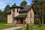 Проект дома «С-123Б» из СИП-панелей, 123 м² — двухэтажный дом с бежевым фасадом, серой крышей и крыльцом | HotWell.KZ