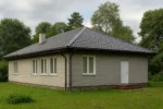 Проект дома «С-125» из СИП-панелей, 125 м² — одноэтажный дом с серым фасадом и серой крышей | HotWell.KZ