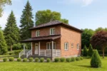 Проект дома «С-142» из СИП-панелей, 142 м² — двухэтажный дом с кирпичным фасадом, коричневой крышей и крытым крыльцом | HotWell.KZ