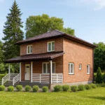 Проект дома «С-142» из СИП-панелей, 142 м² — двухэтажный дом с кирпичным фасадом, коричневой крышей и крытым крыльцом | HotWell.KZ