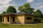 Дом «С-171», 171 м², 1 этаж, в черновой отделке: коробка из СИП-панелей OSB-3, вальмовая кровля из металлочерепицы, проёмы без окон и дверей