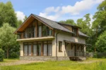 Проект дома «С-176Б» из СИП-панелей, 176 м² — двухэтажный дом с серым фасадом, черной крышей и балконом | HotWell.KZ