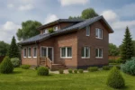 Проект дома «С-186» из СИП-панелей, 186 м² — двухэтажный дом с кирпичным фасадом, серой крышей и крыльцом | HotWell.KZ