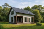 Проект дома «С-194» из СИП-панелей, 194 м² — двухэтажный дом с белым фасадом, серой крышей и террасой | HotWell.KZ