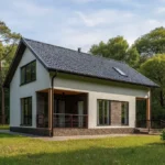 Проект дома «С-194» из СИП-панелей, 194 м² — двухэтажный дом с белым фасадом, серой крышей и террасой | HotWell.KZ