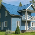 Проект дома «С-196» из СИП-панелей, 196 м² — двухэтажный дом с синим фасадом, синей крышей и балконом | HotWell.KZ