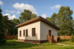 Проект дома «С-63» из СИП-панелей, 63 м² — одноэтажный дом с бежевым фасадом и плоской крышей | HotWell.KZ