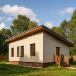 Проект дома «С-63» из СИП-панелей, 63 м² — одноэтажный дом с бежевым фасадом и плоской крышей | HotWell.KZ